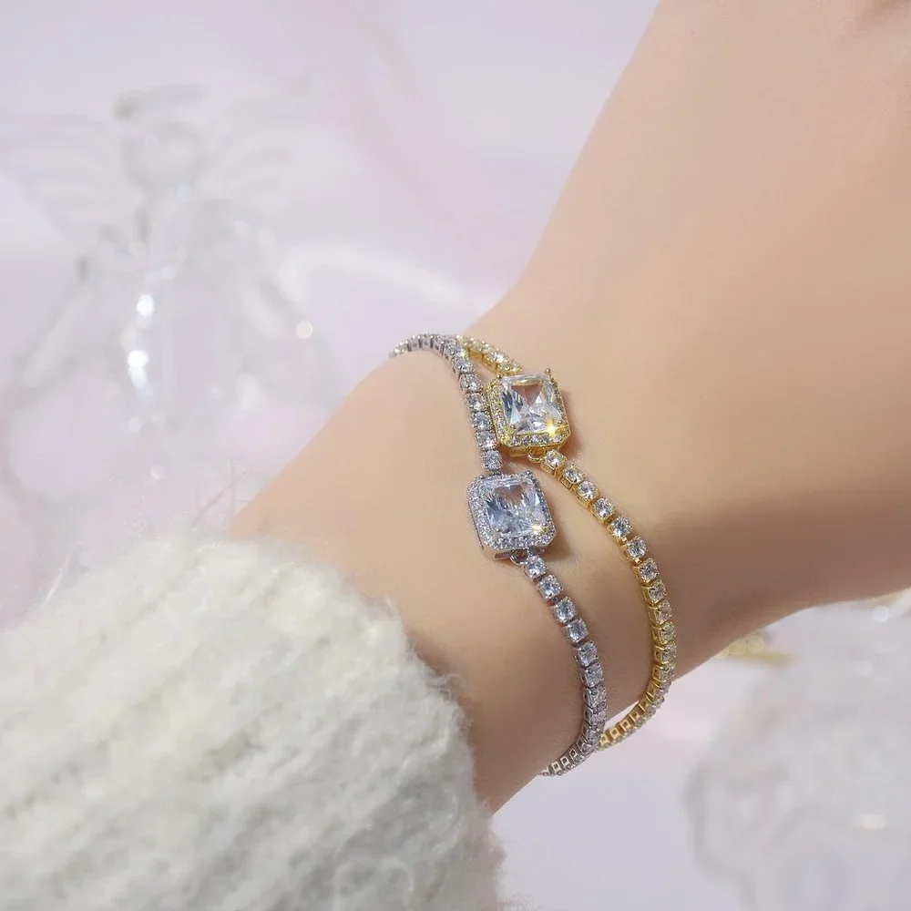 NEW 14K Yellow Gold Plated Diamond Halo Bracelet - Picture 5 of 7